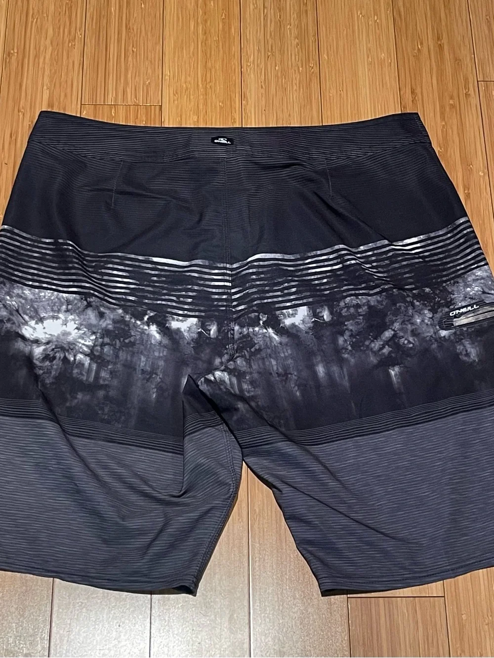 O'Neill Men's Black and Gray Tie-Dye Stripe Swim Board Shorts
